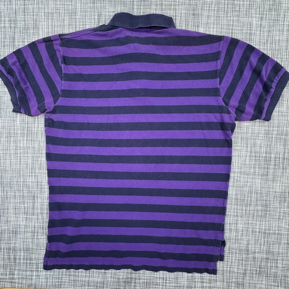 Polo Ralph Lauren Mens Polo Shirt Striped Cotton Pony Logo Purple Black Large - Picture 2 of 6